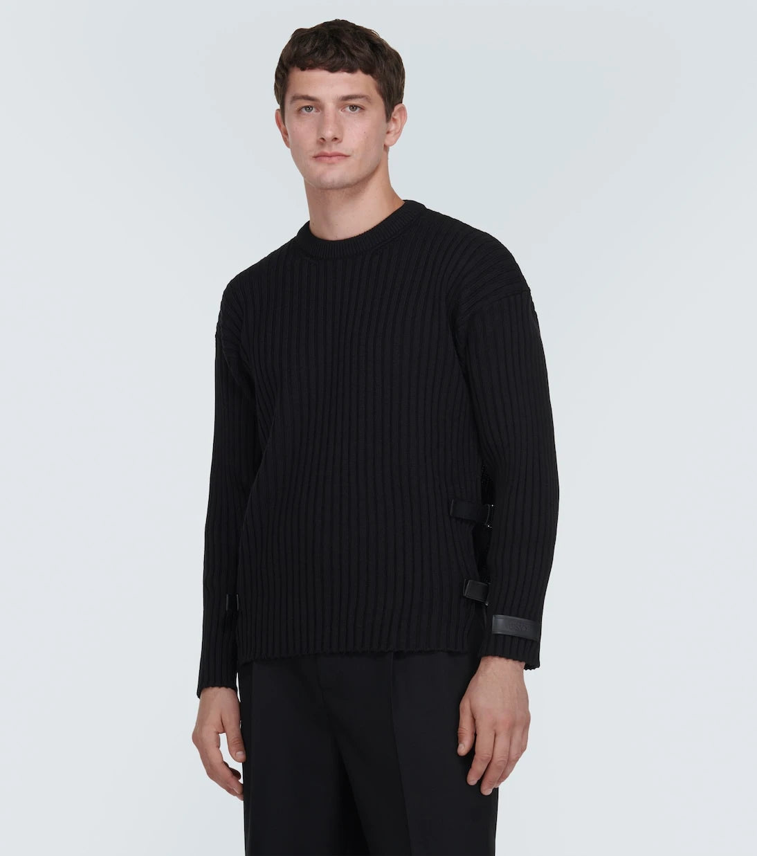 Versace - Leather-trimmed knit wool sweater
