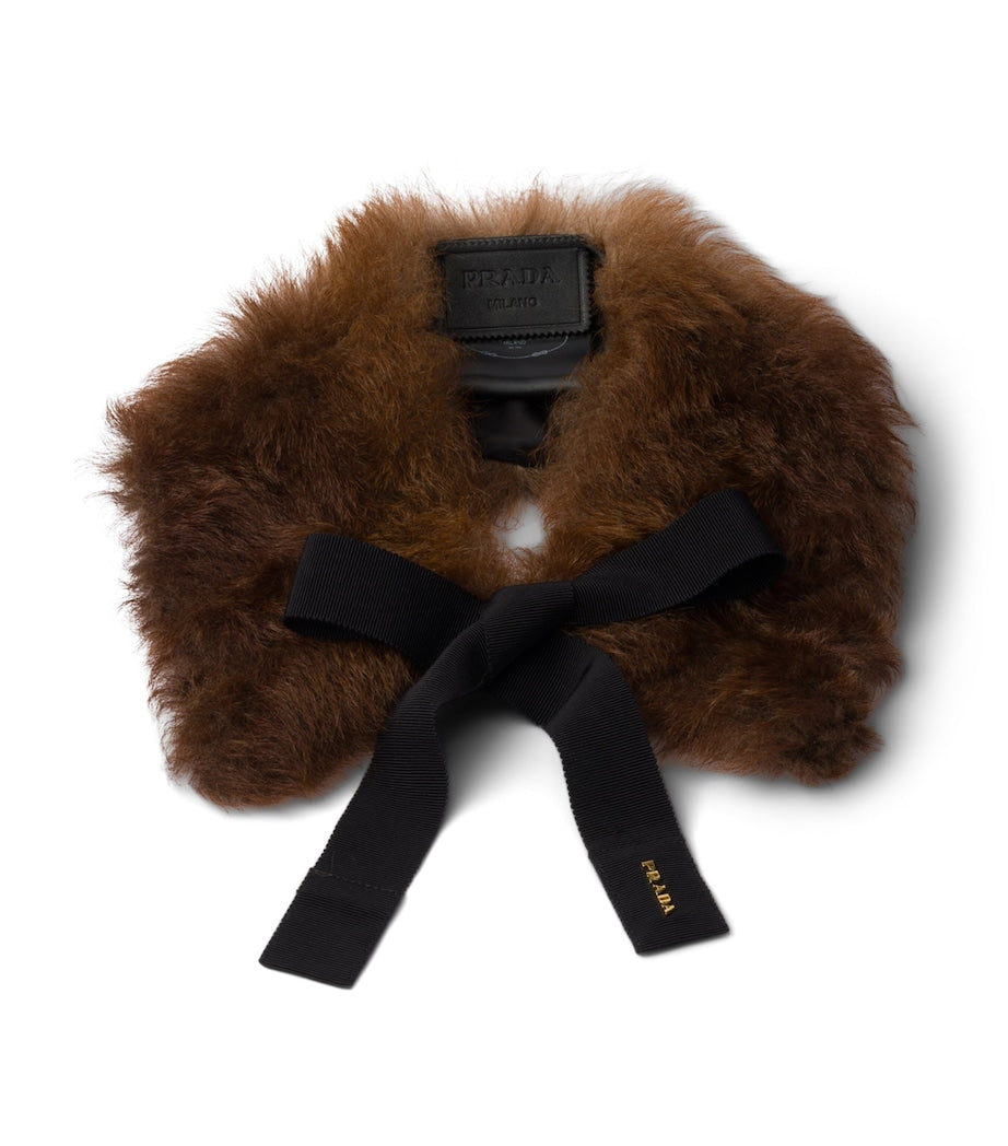 Brown Shearling Logo Collar
