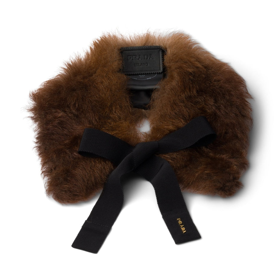 Brown Shearling Logo Collar