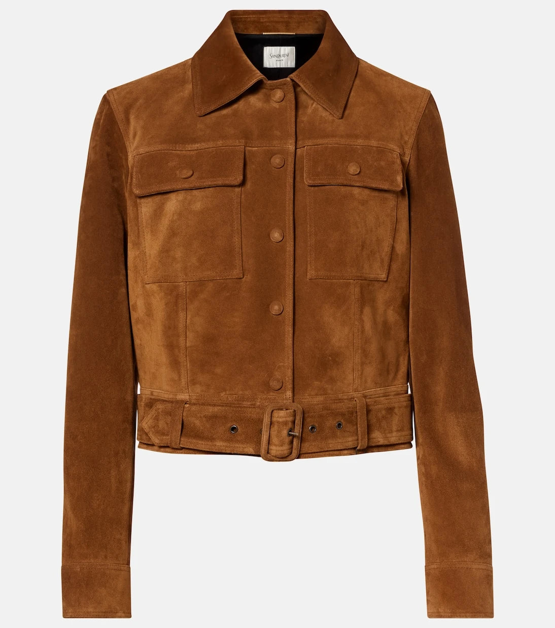 Saint Laurent - Belted cropped suede jacket