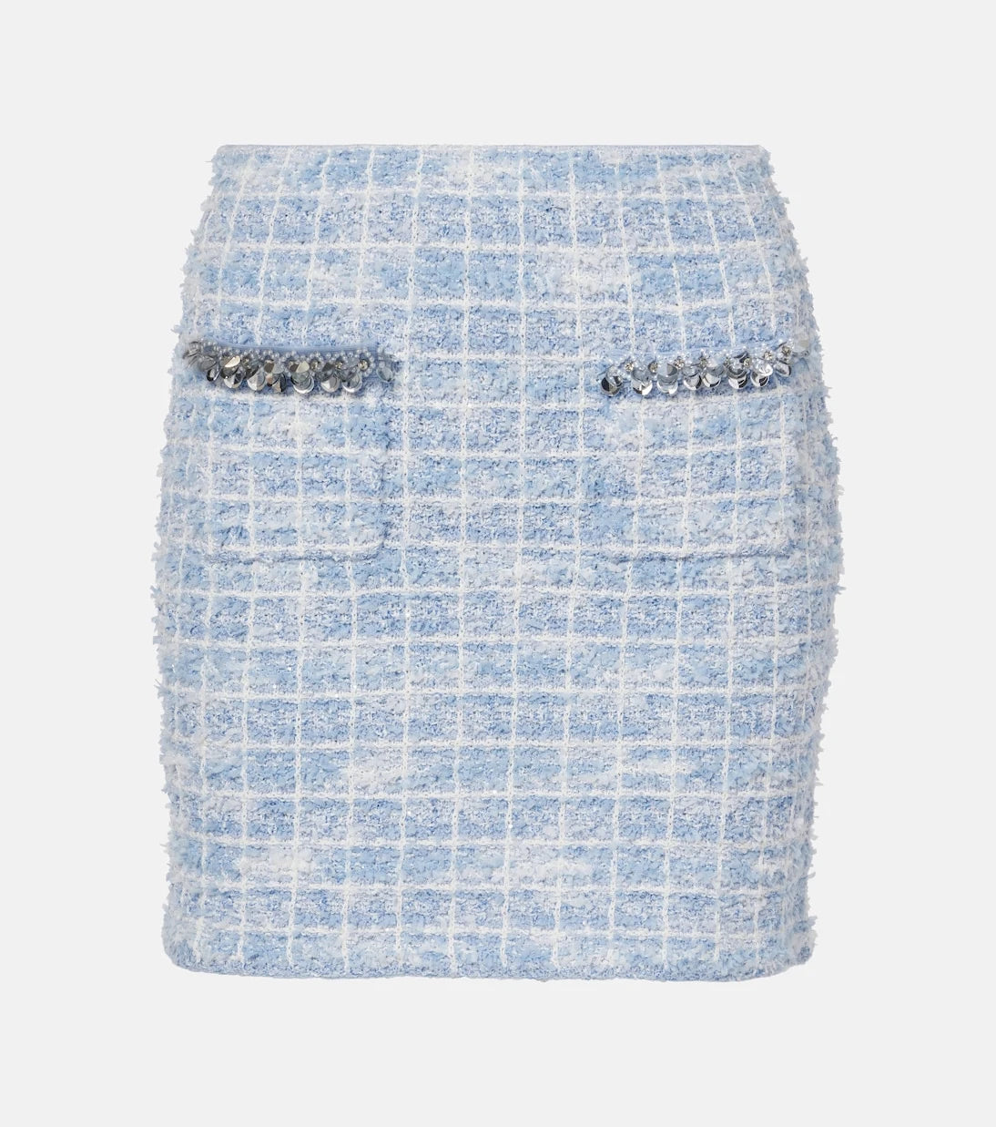 Self-Portrait - Checked embellished tweed miniskirt