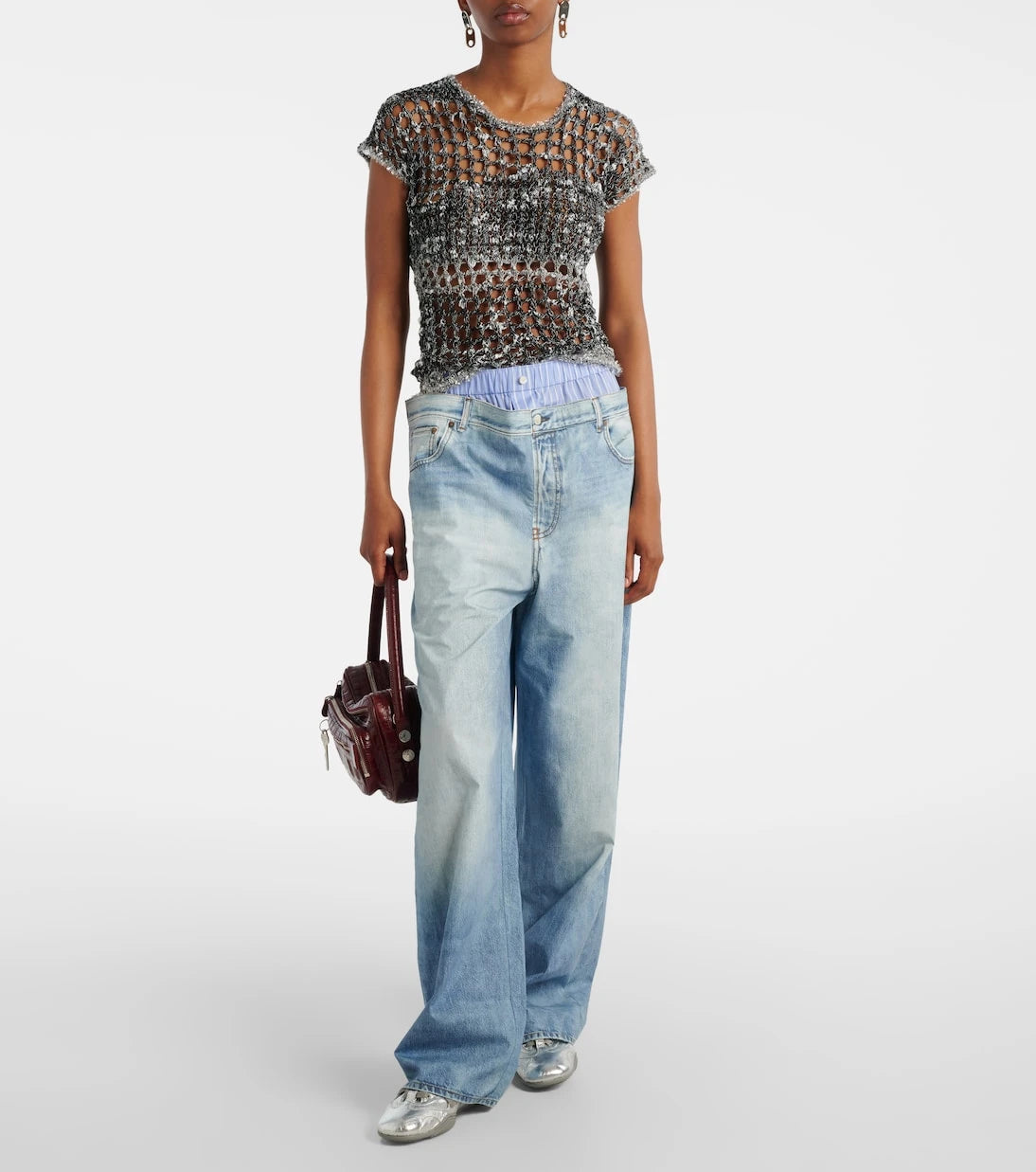 Acne Studios - تي شيرت كروشيه معدني