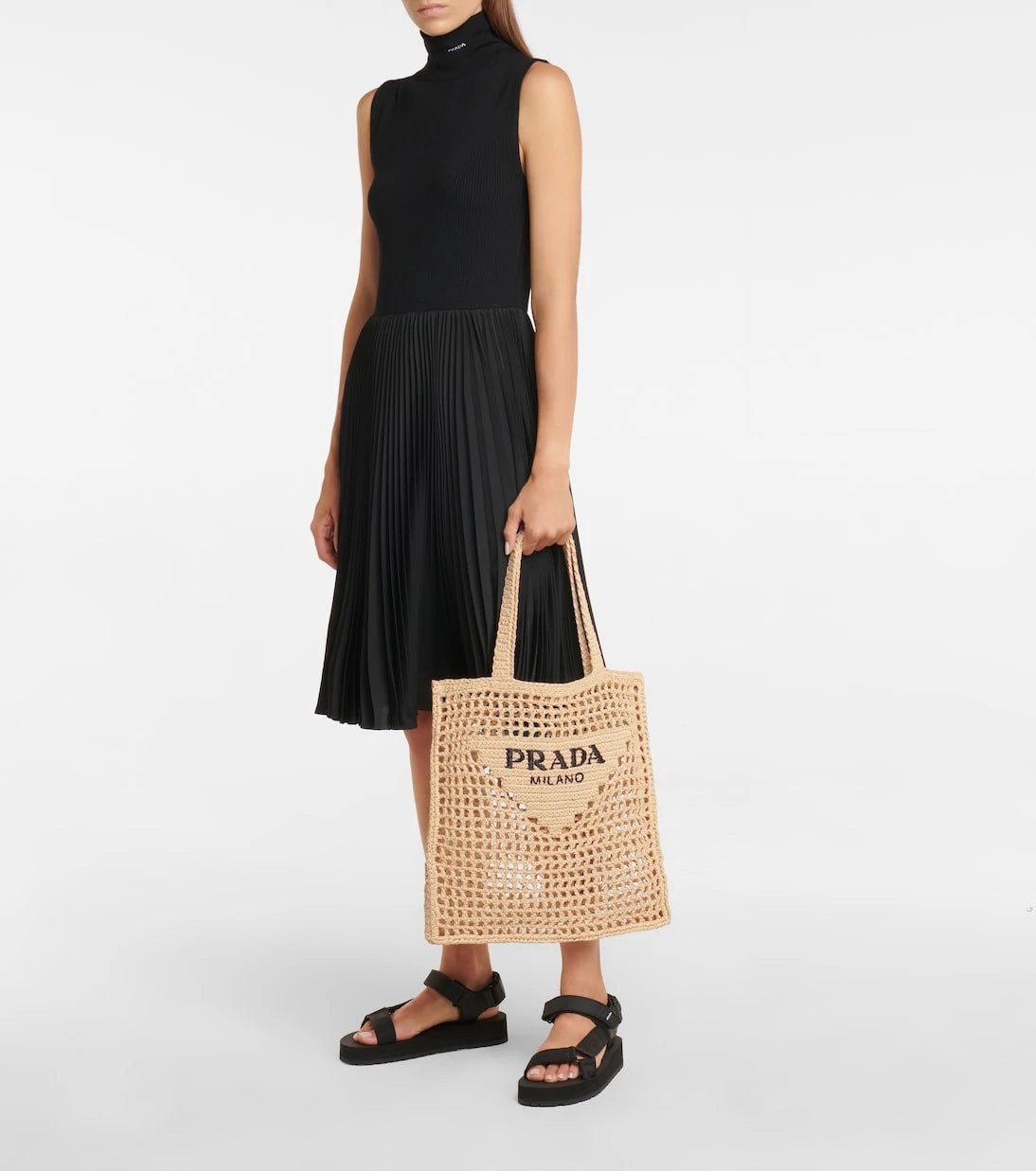 Prada - Small logo raffia tote