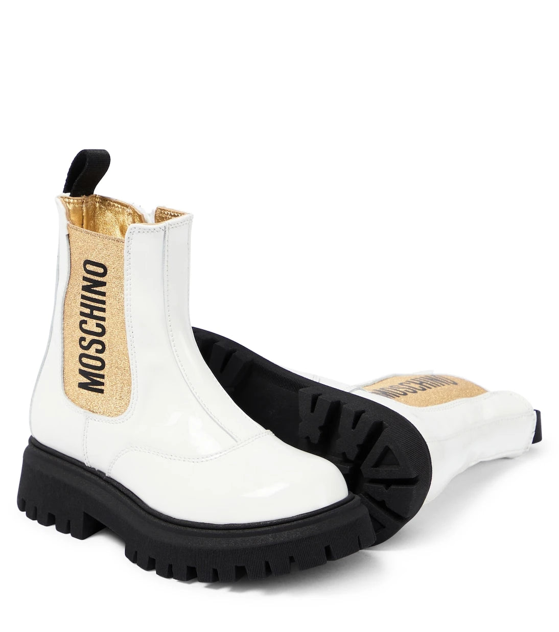 Moschino Kids - بوت من الجلد اللامع بشعار العلامة