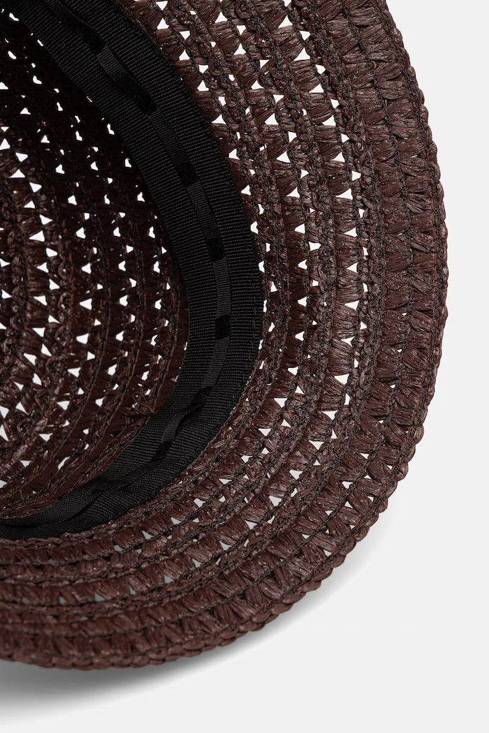 LE SH KA headwear hasır kadın şapkası, viskon Brown Bucket Hat