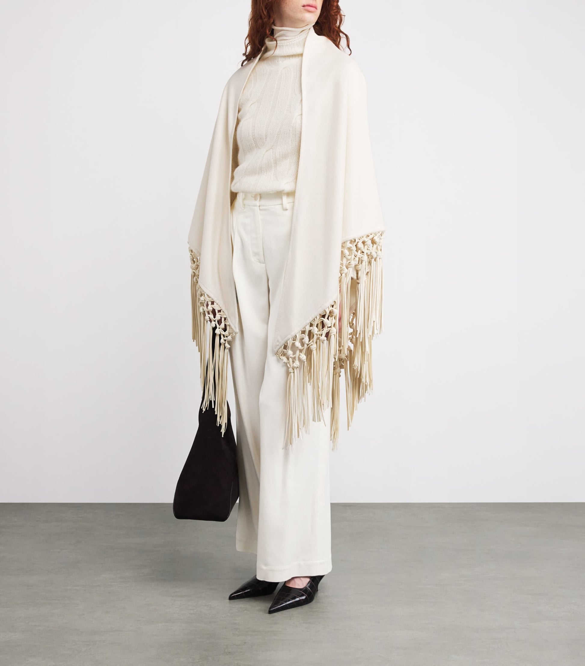 White Kid Cashmere Wide-Leg Tailored Trousers