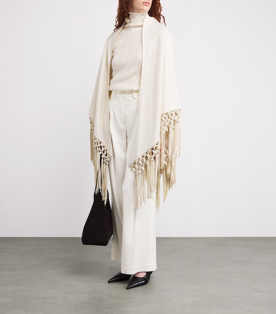 Colombo White Kid Cashmere Wide-Leg Tailored Trousers