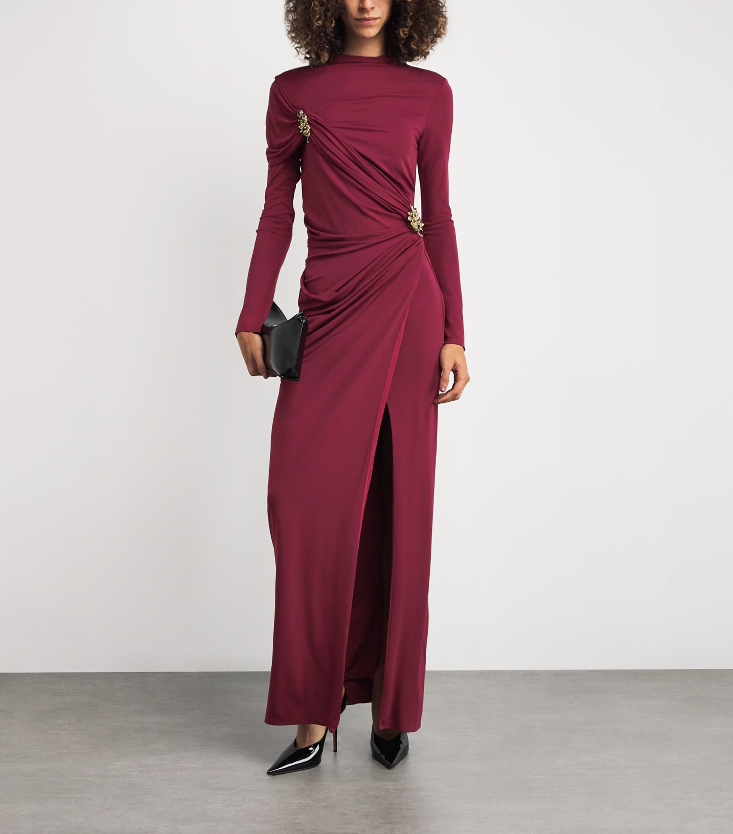 Simkhai Red Draped Embellished Izadora Maxi Dress