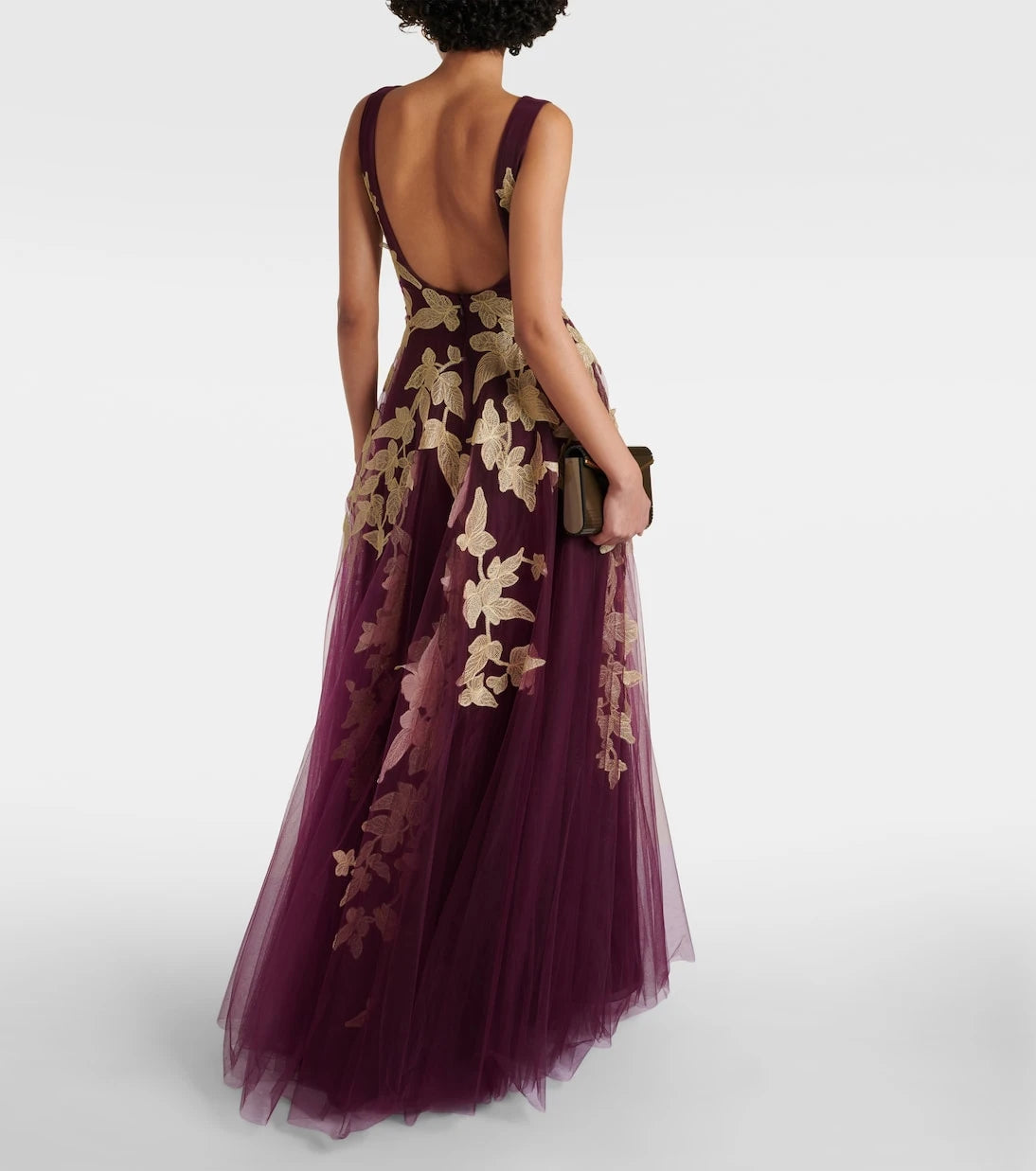 Costarellos - Floral appliqué tulle gown