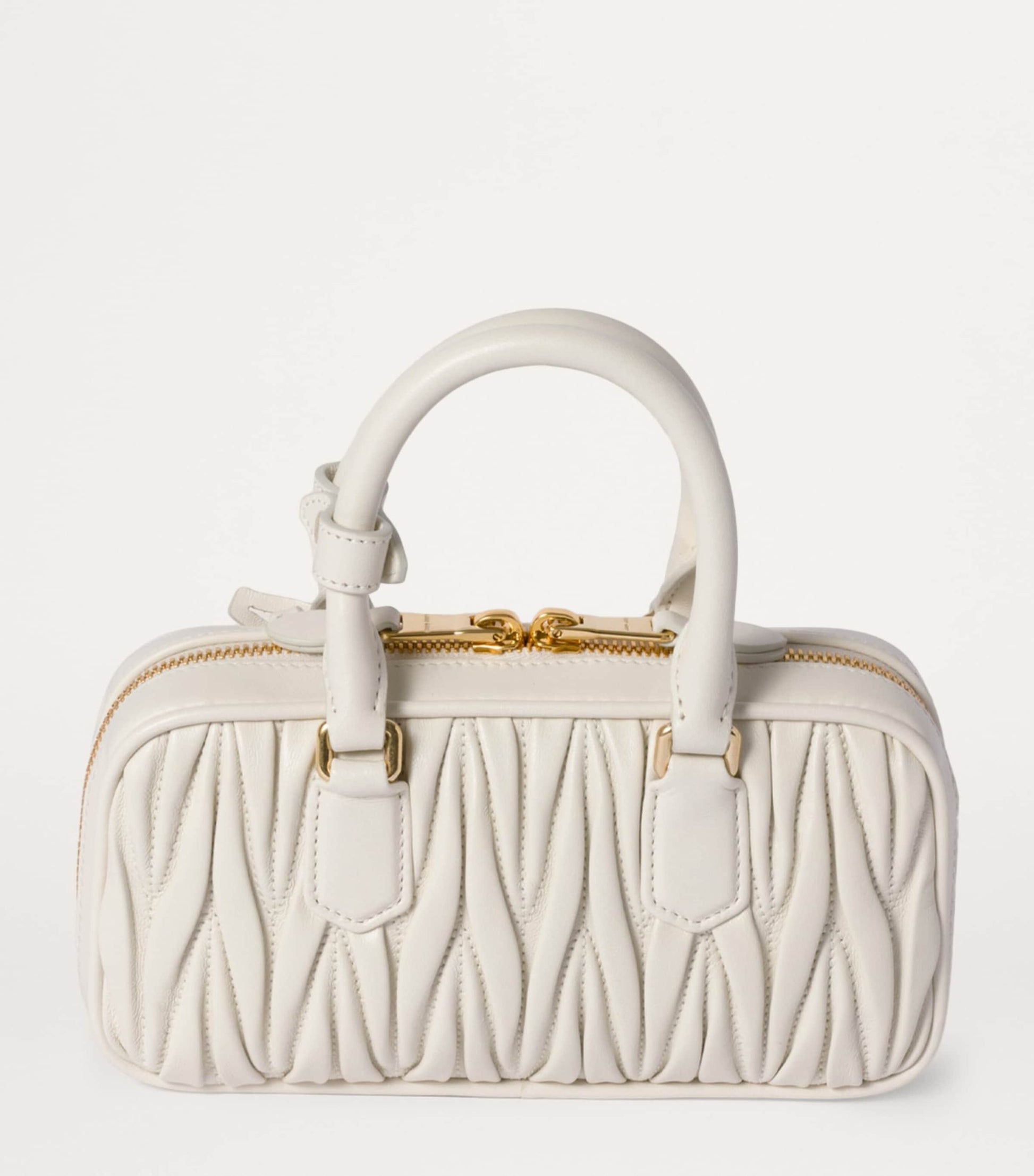 Miu Miu White Mini Matelassé Leather Arcadie Top-Handle Bag