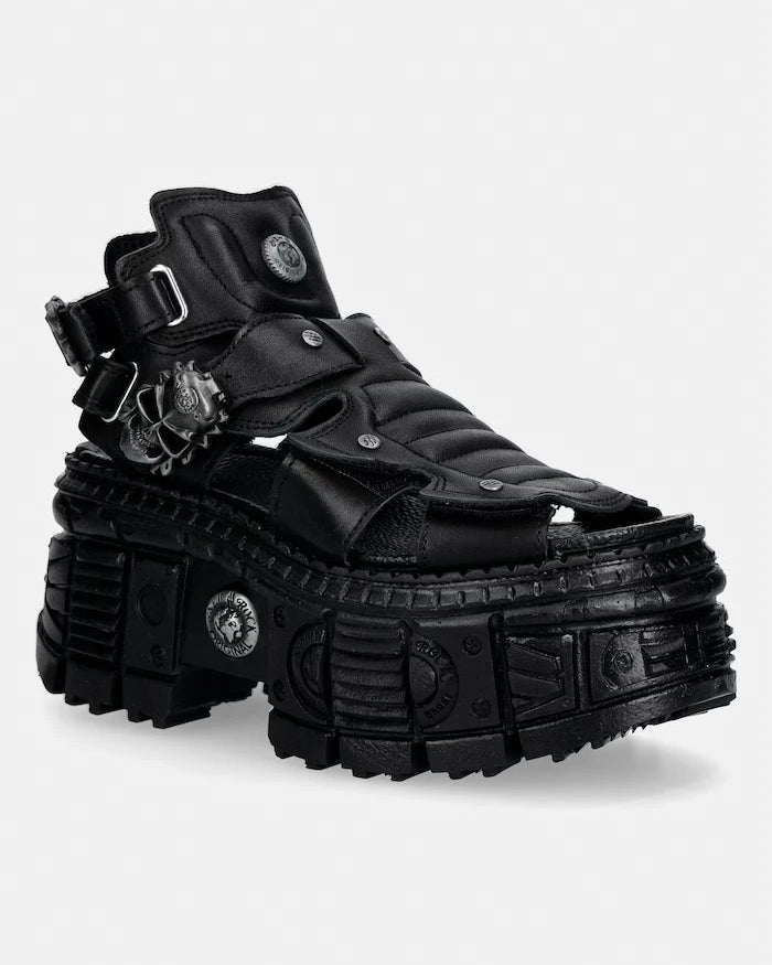 New Rock kadın deri sandalet ITALI NEGRO, TANK CASCO NEGRO PIN LATERA