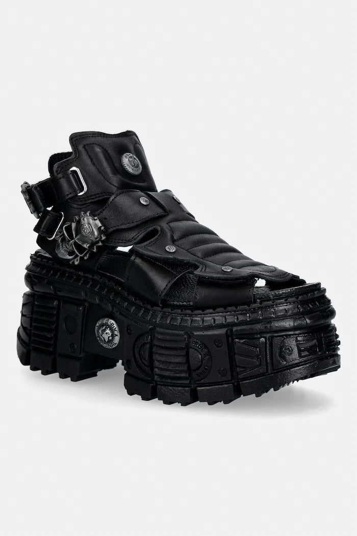 New Rock kadın deri sandalet ITALI NEGRO, TANK CASCO NEGRO PIN LATERA