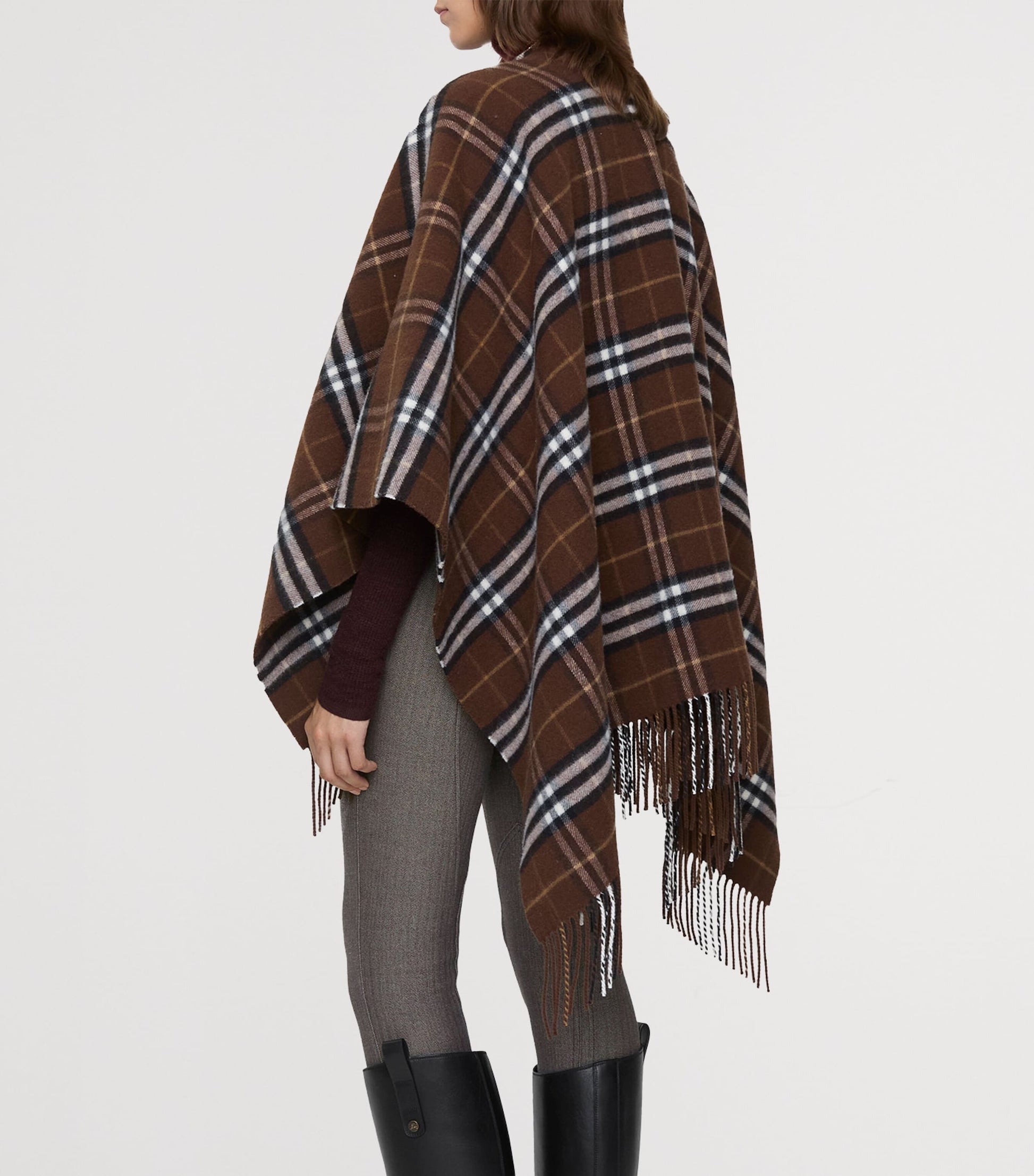 Brown Wool-Cashmere Check Cape
