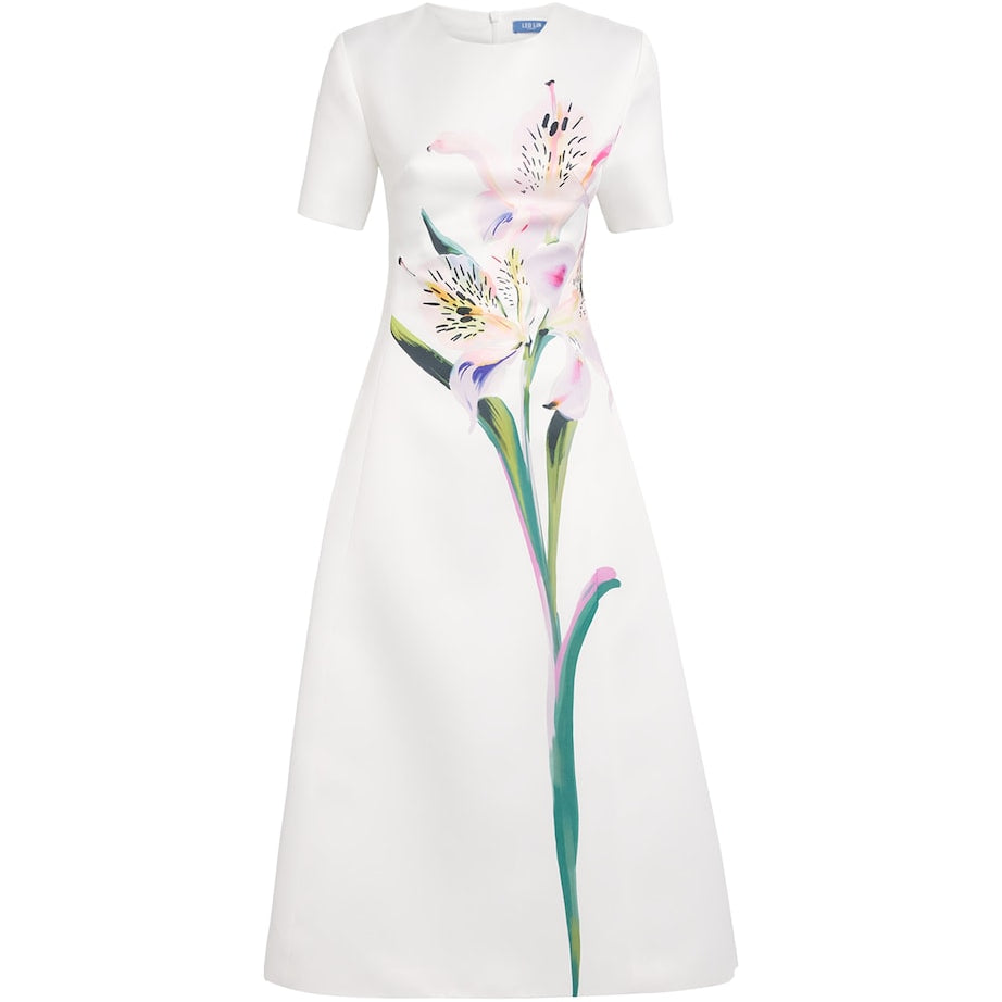 LEO LIN Multi Satin Floral Caroline Midi Dress