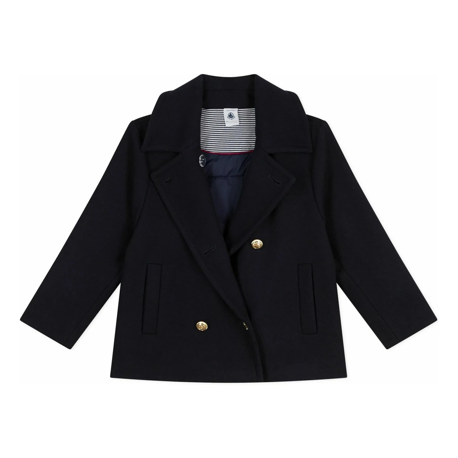 Petit Bateau - Double-breasted wool pea jacket | Midnight blue