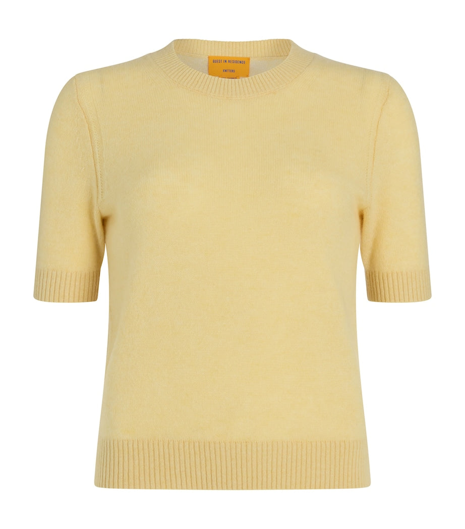 Yellow Cashmere Short-Sleeve Sweater