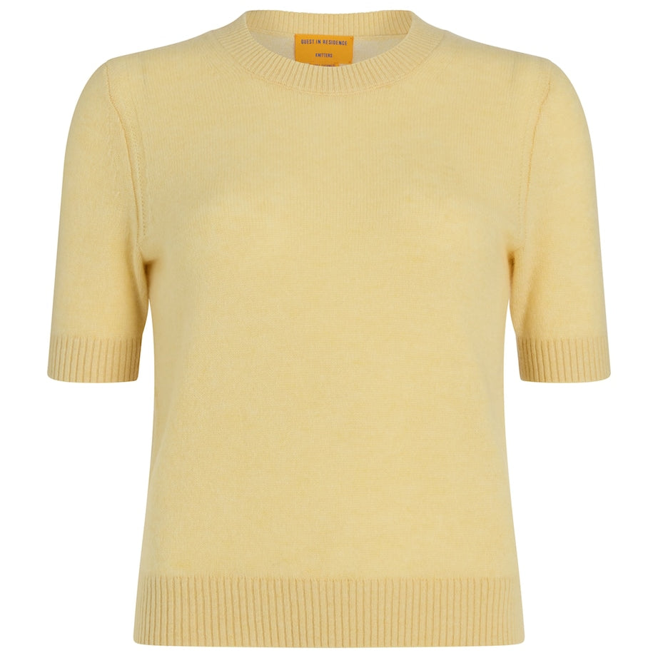 Yellow Cashmere Short-Sleeve Sweater