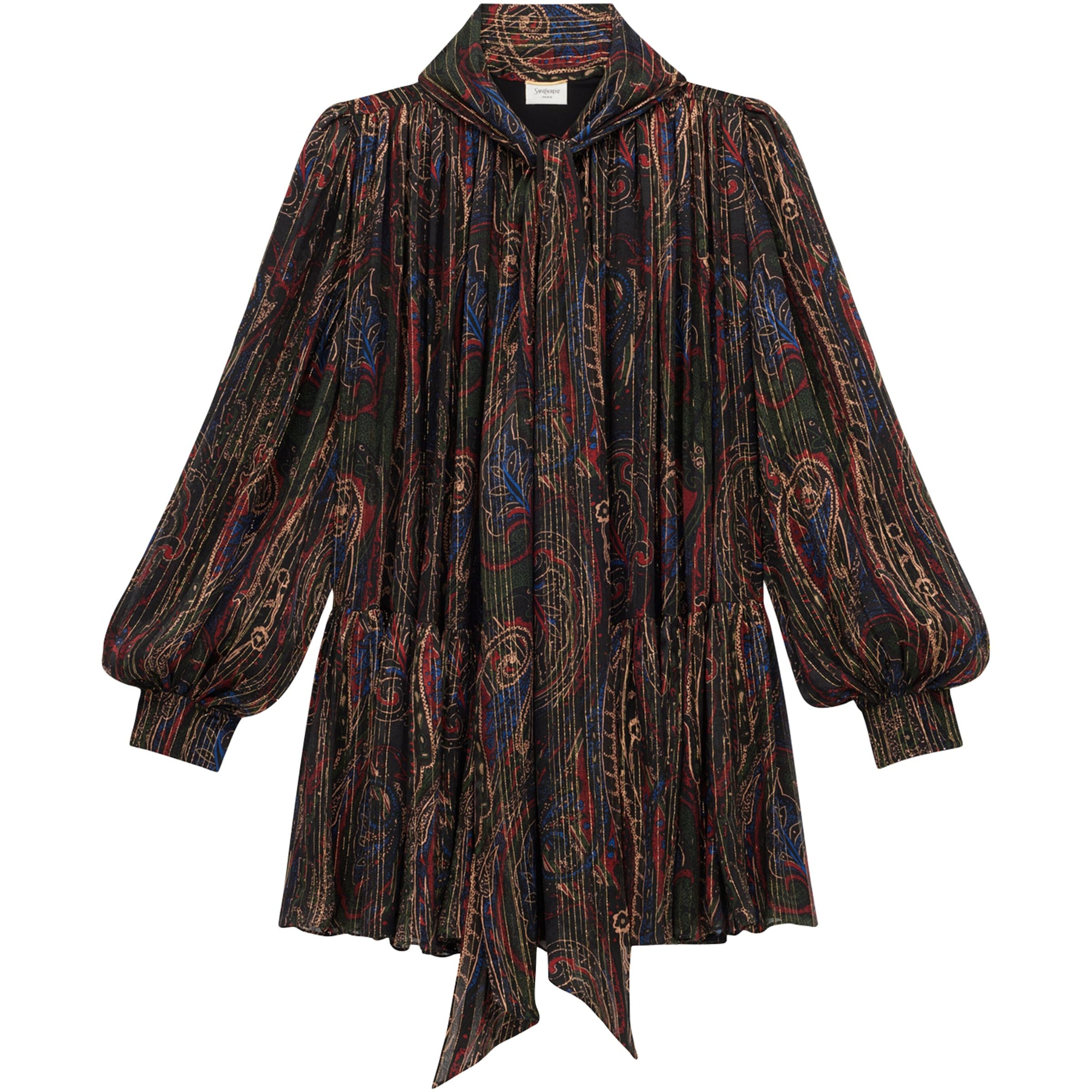 Saint Laurent Black Silk-Blend Patterned Mini Dress