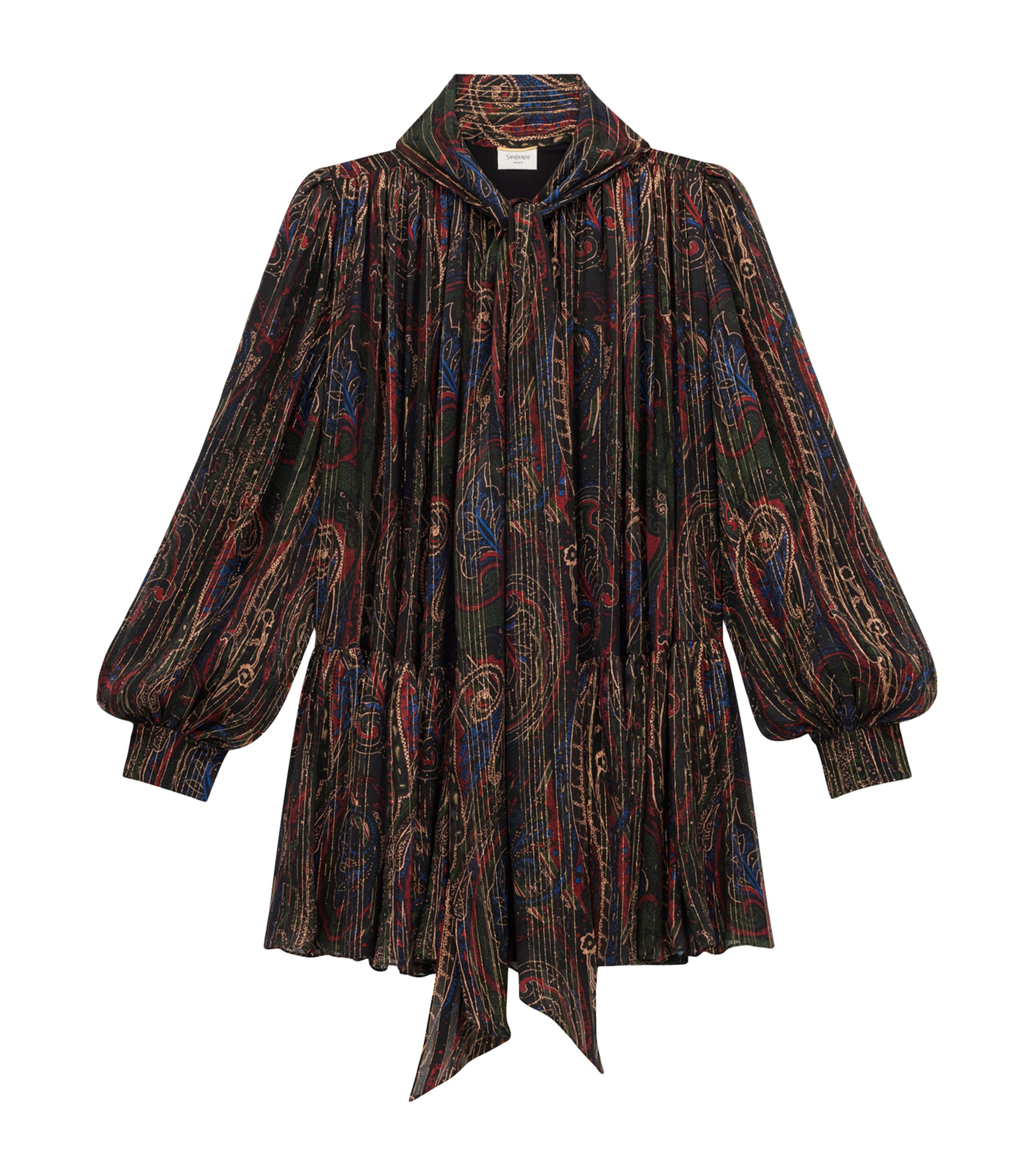 Saint Laurent Black Silk-Blend Patterned Mini Dress