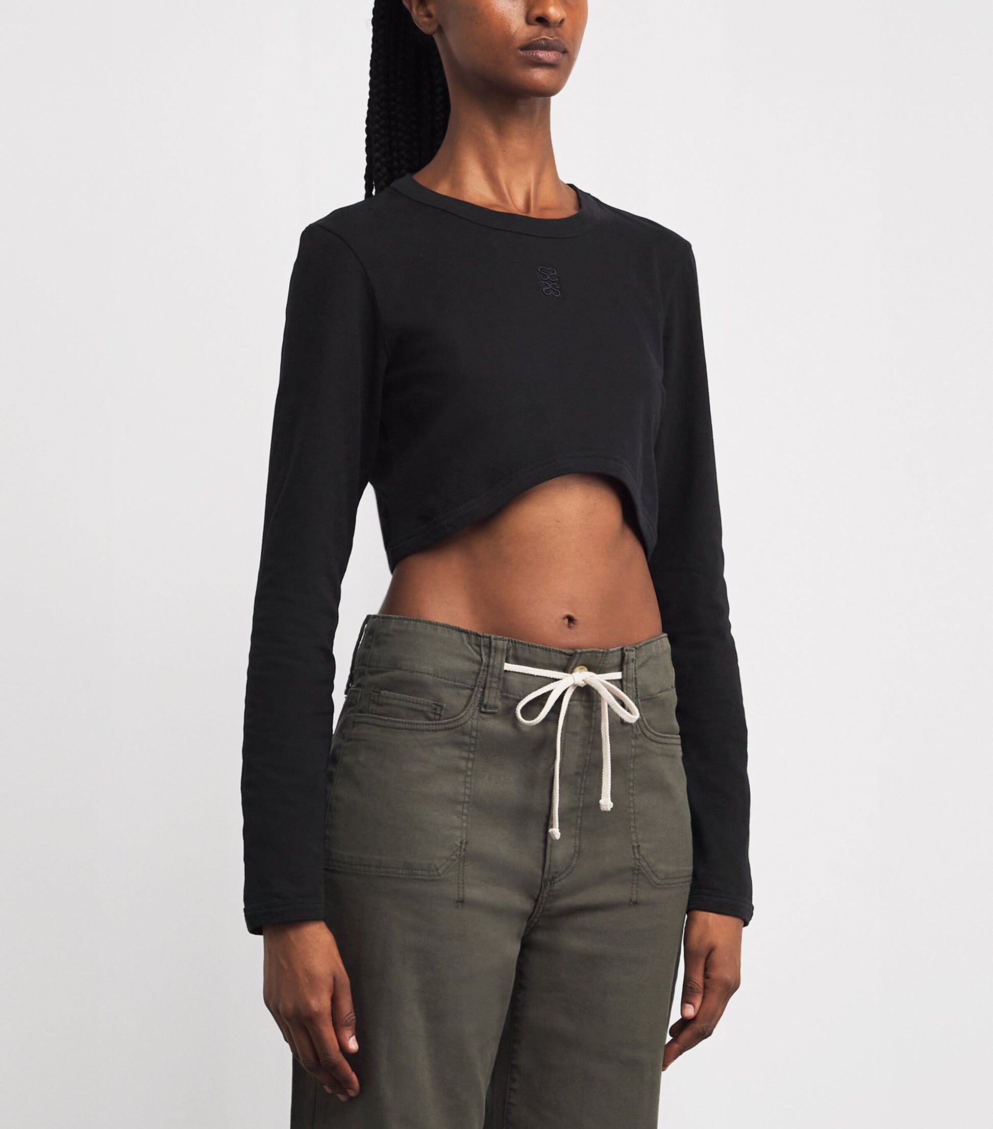 Sandro Paris Black Stretch-Cotton Logo Crop Top