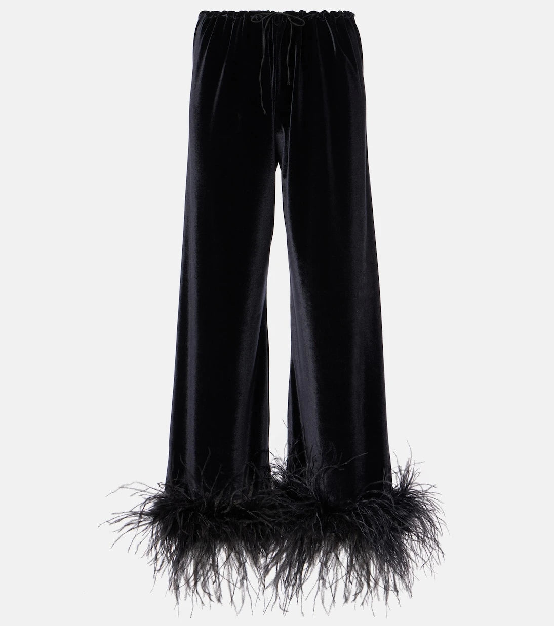 Oséree - Feather-trimmed velvet wide-leg pants