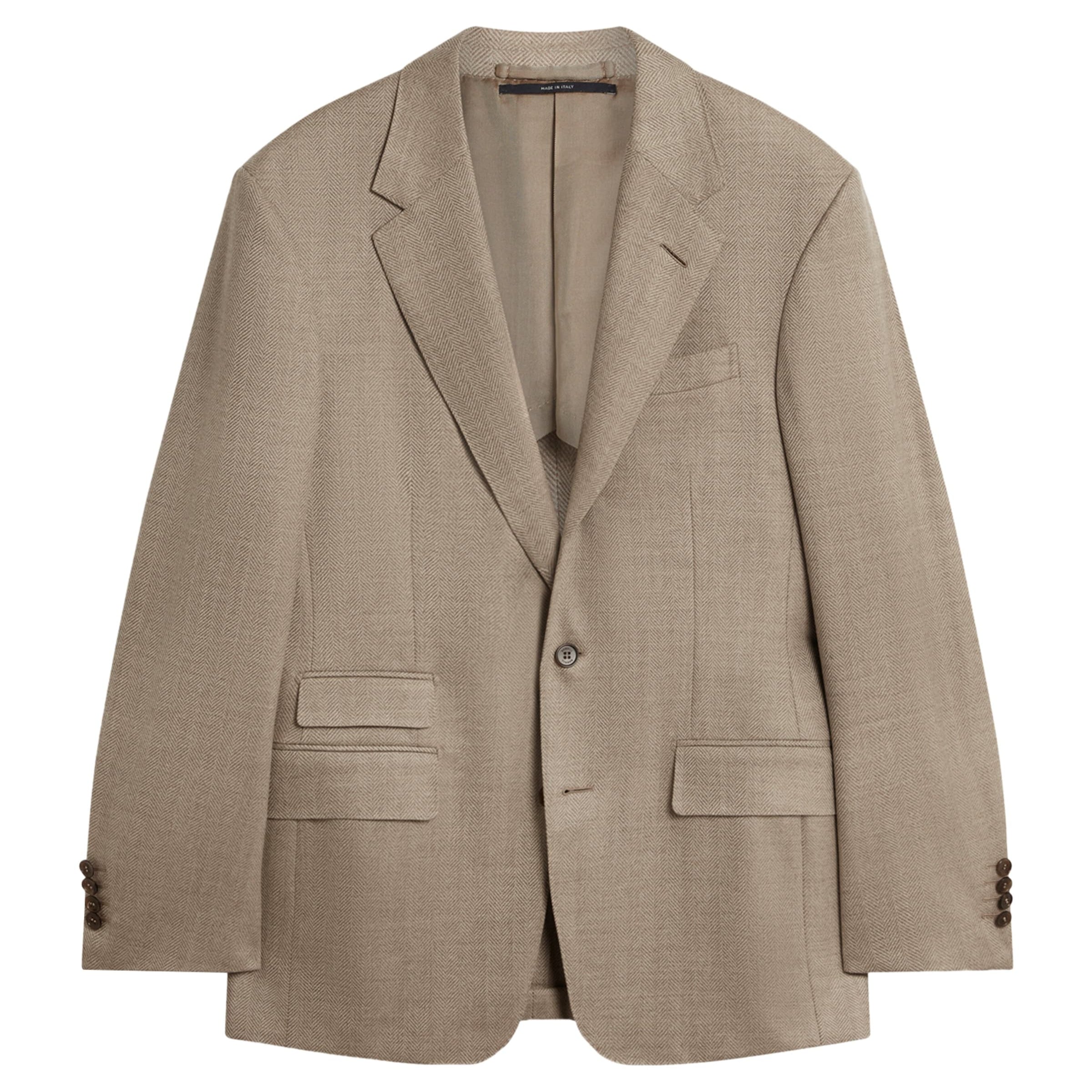 Neutral Wool Flannel Herringbone Bourdon Blazer