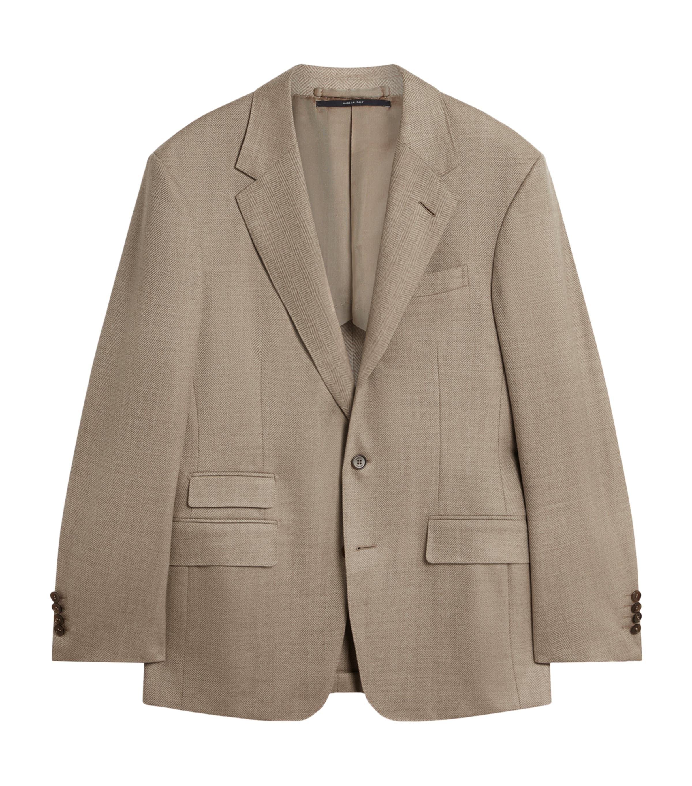 Neutral Wool Flannel Herringbone Bourdon Blazer