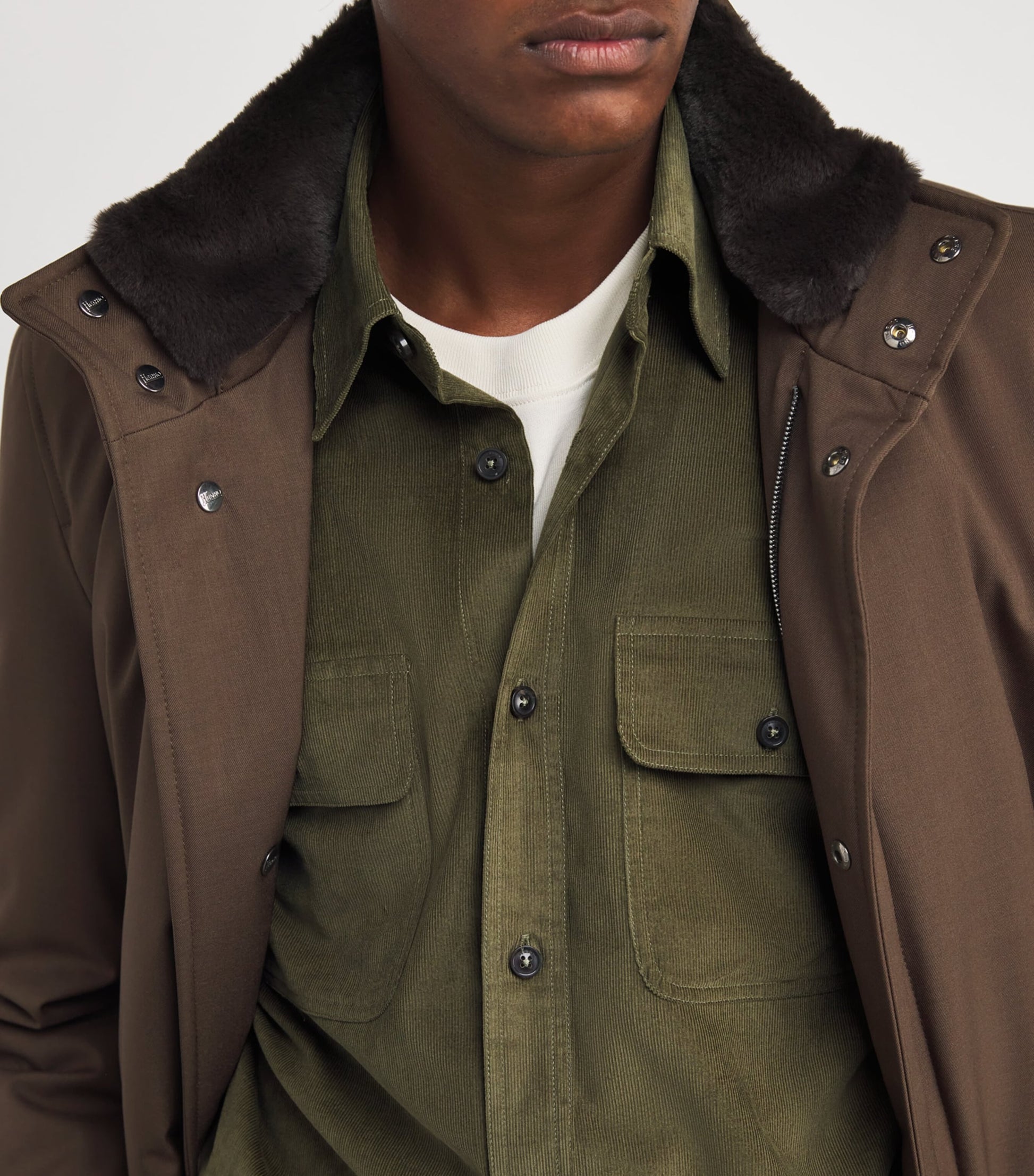 Green Cotton Corduroy Twin-Pocket Shirt
