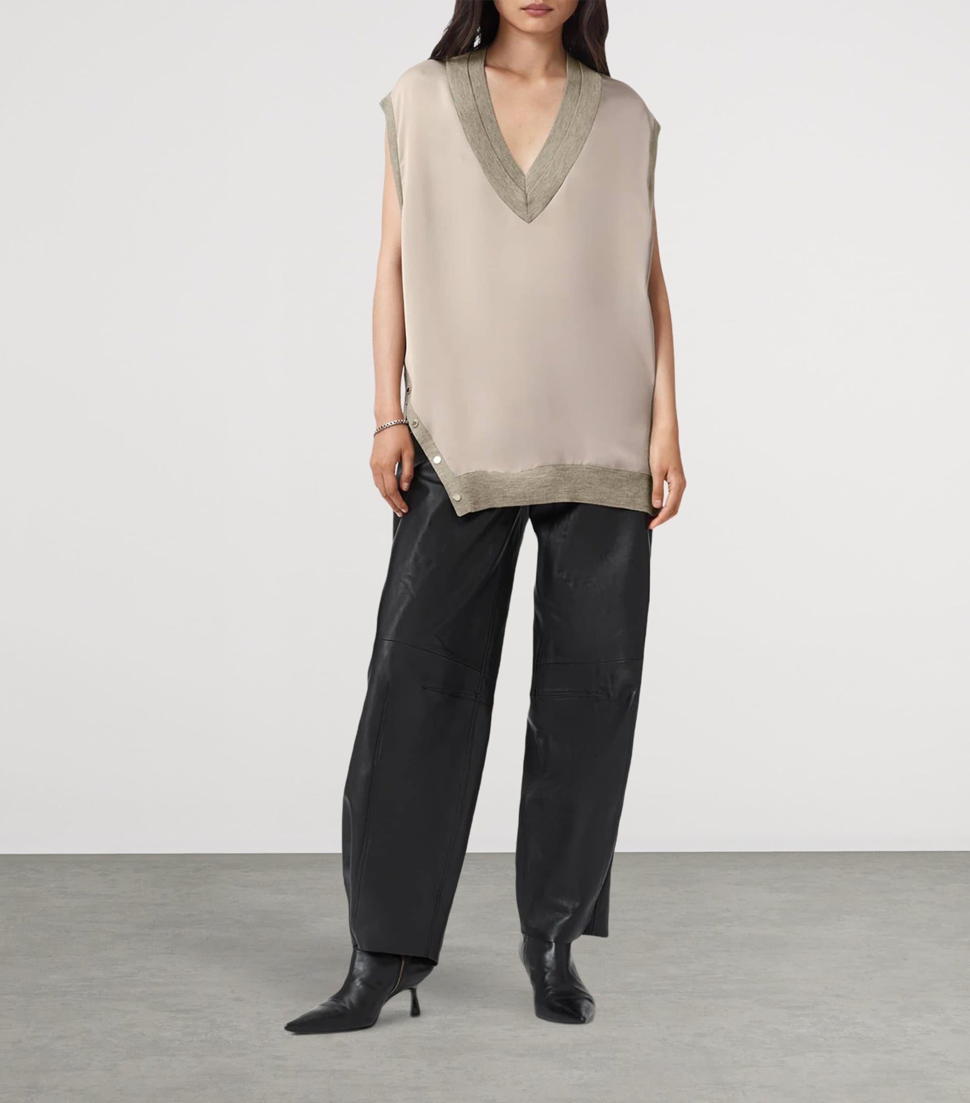 AllSaints Grey Bern Studded Tank Top