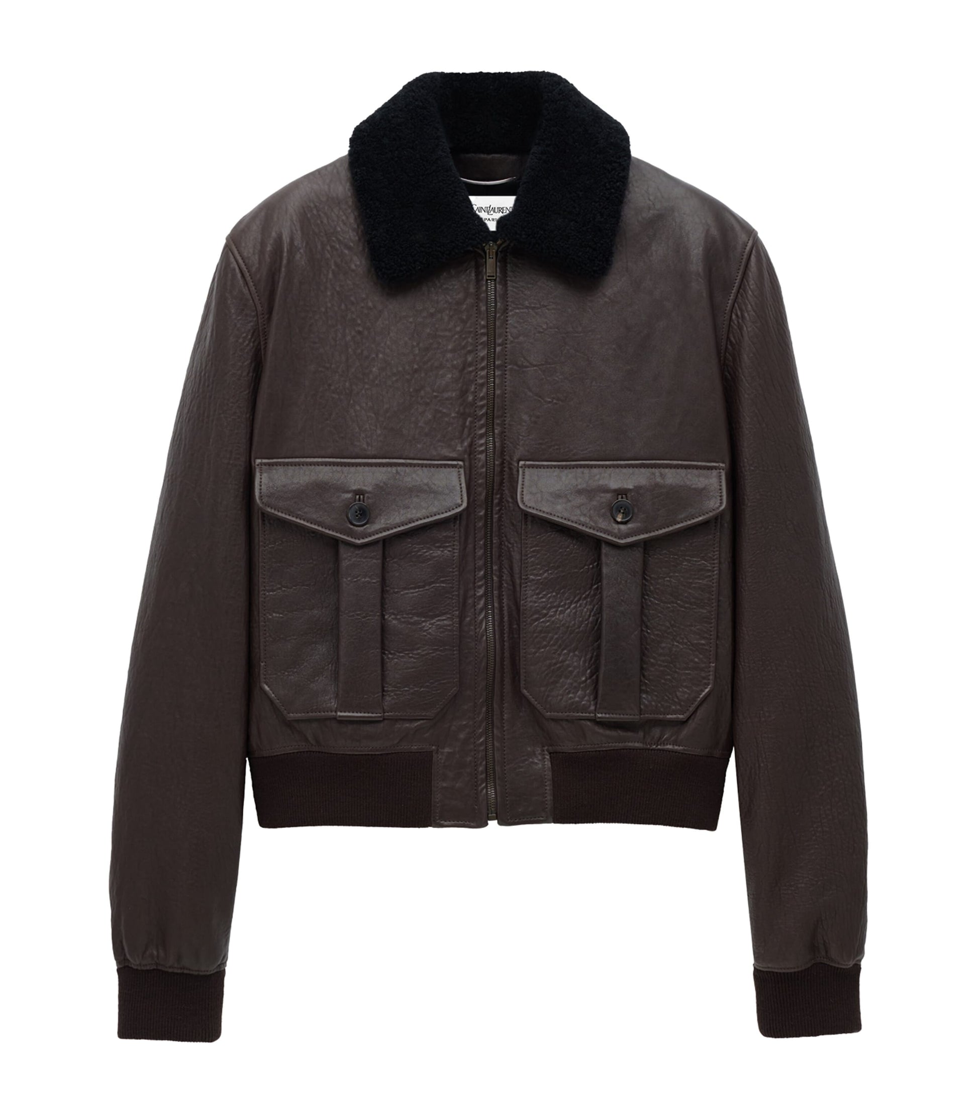 Saint Laurent Brown Shearling-Collar Leather Jacket