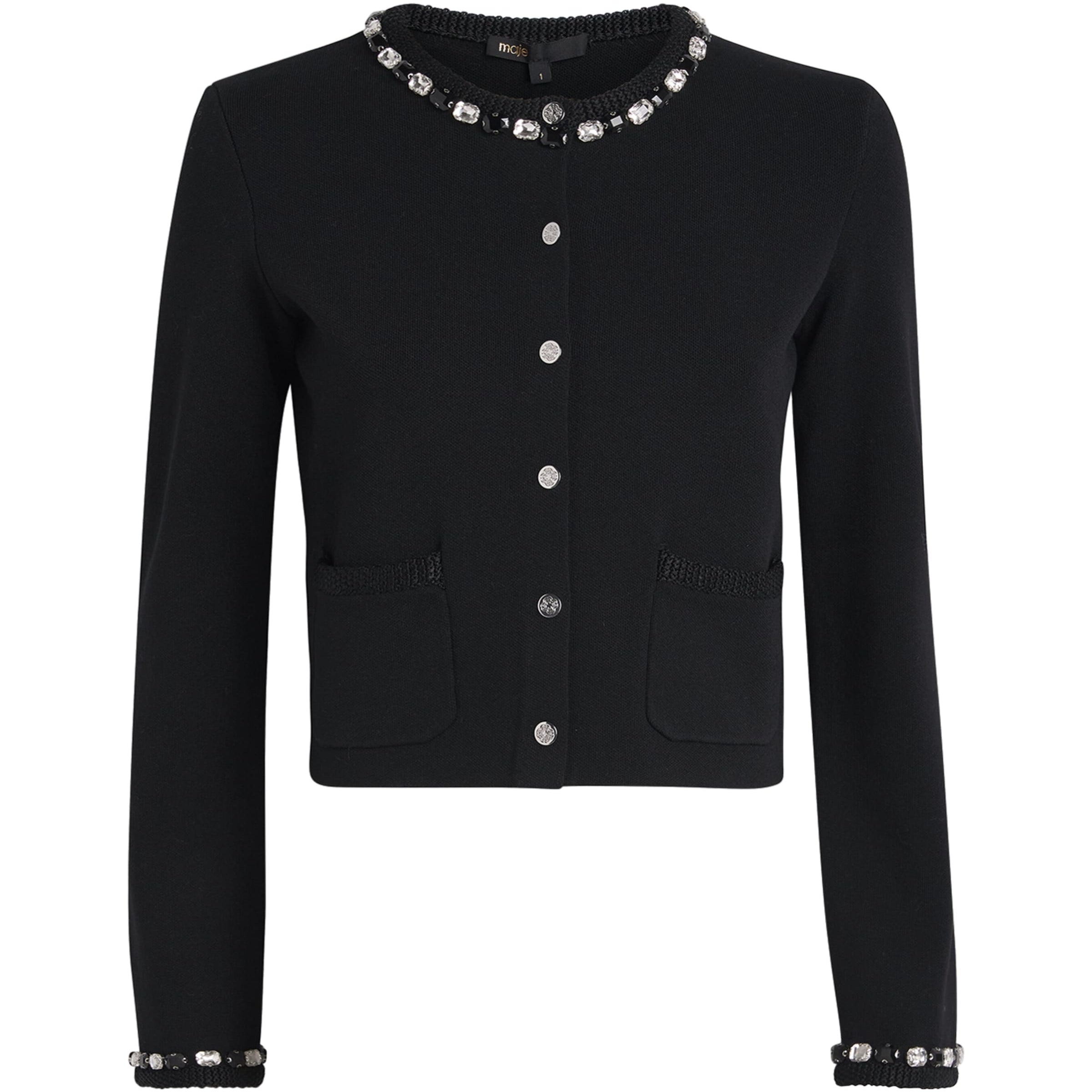 Black Embellished Cropped Cardigan