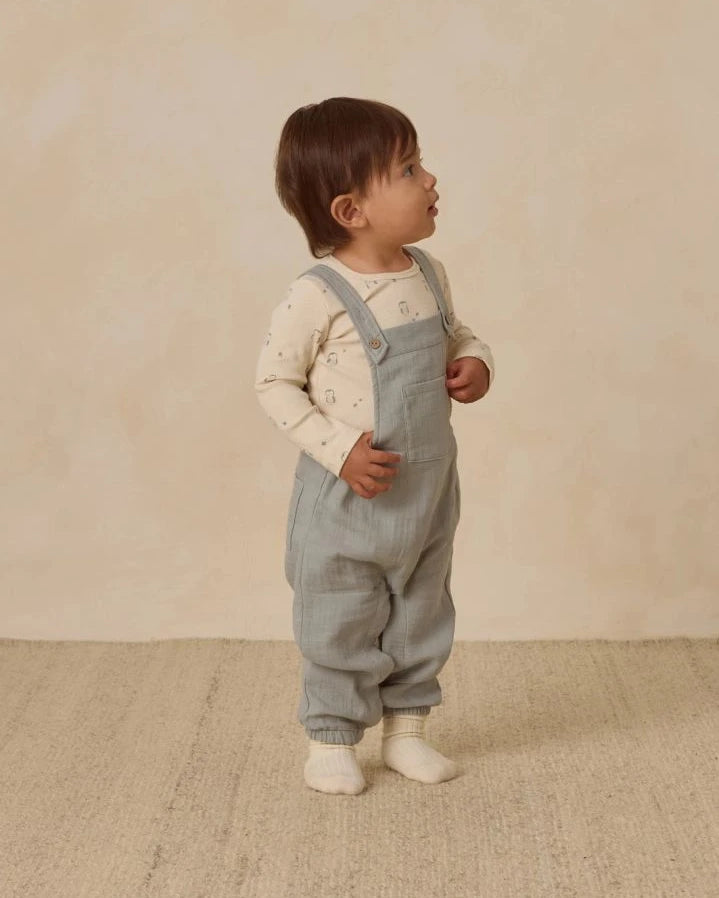 Quincy Mae - Organic Cotton Gauze Dungarees | Grey blue