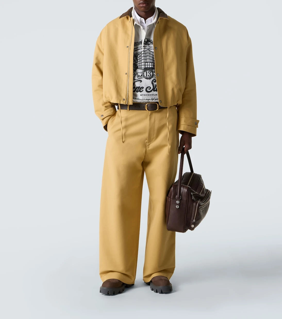 Acne Studios - بنطال واسع الساقين من القطن الساتان بخصر متوسط الارتفاع