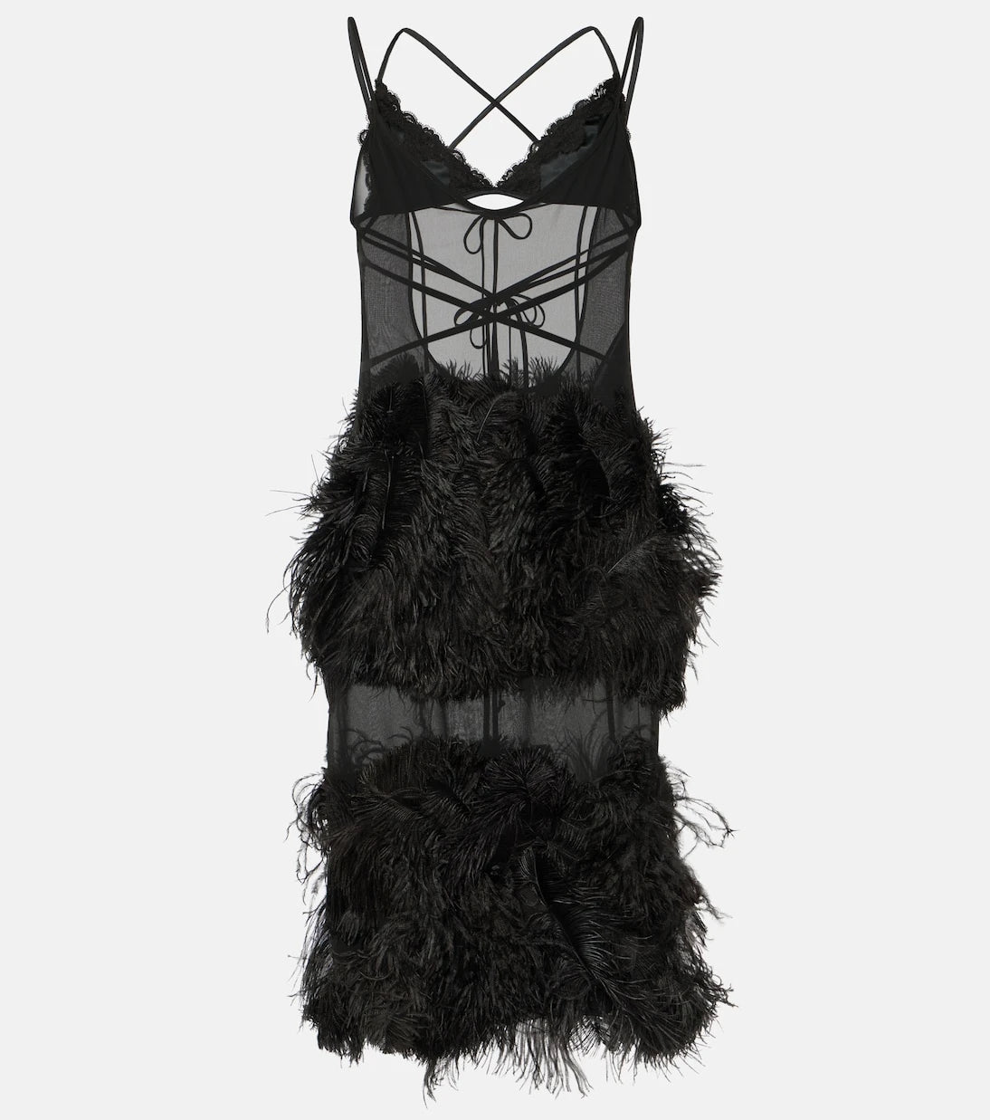 The Attico - Sheer feather-trimmed midi dress