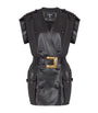 Balmain Black Leather Belted Mini Dress