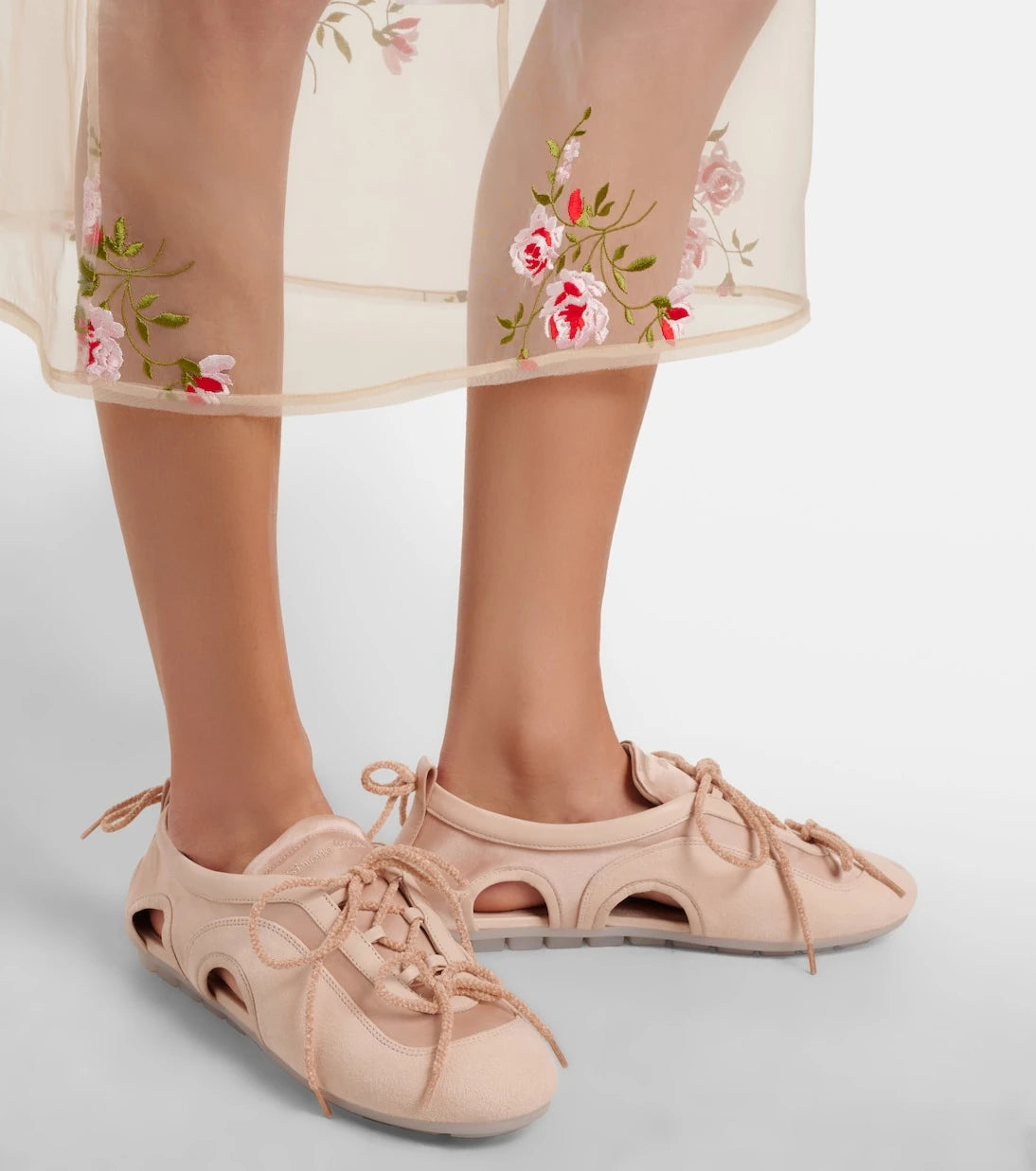 Simone Rocha - Cutout suede-trimmed satin sneakers