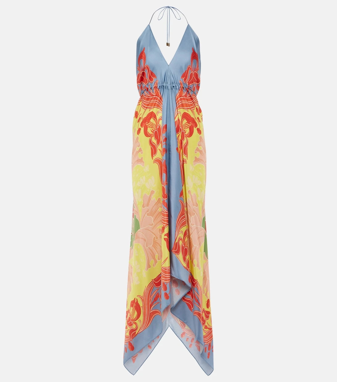 Etro - فستان شاطئ حريري مطبوع بياقة رسن