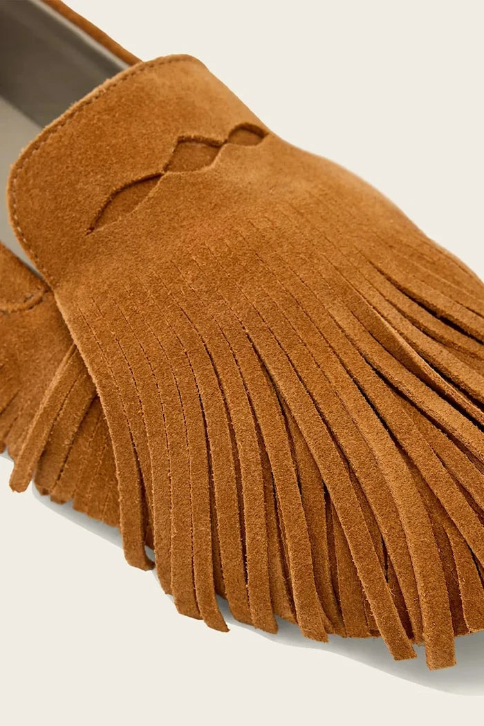 AllSaints kadın süet mokasen Sandy Fringe Loafer