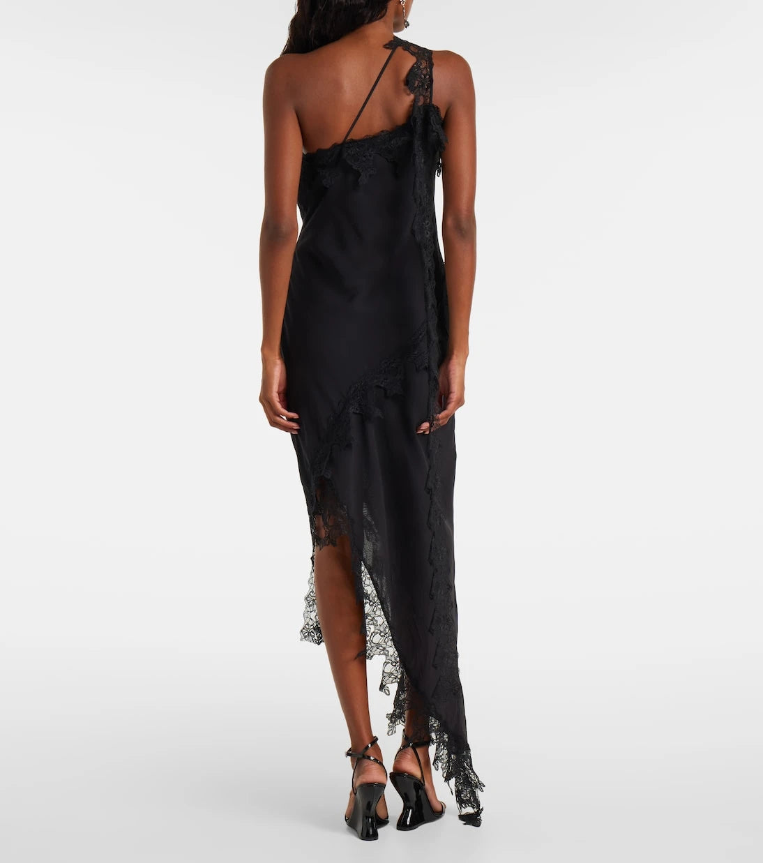 Blumarine - Asymmetric lace-trimmed midi dress