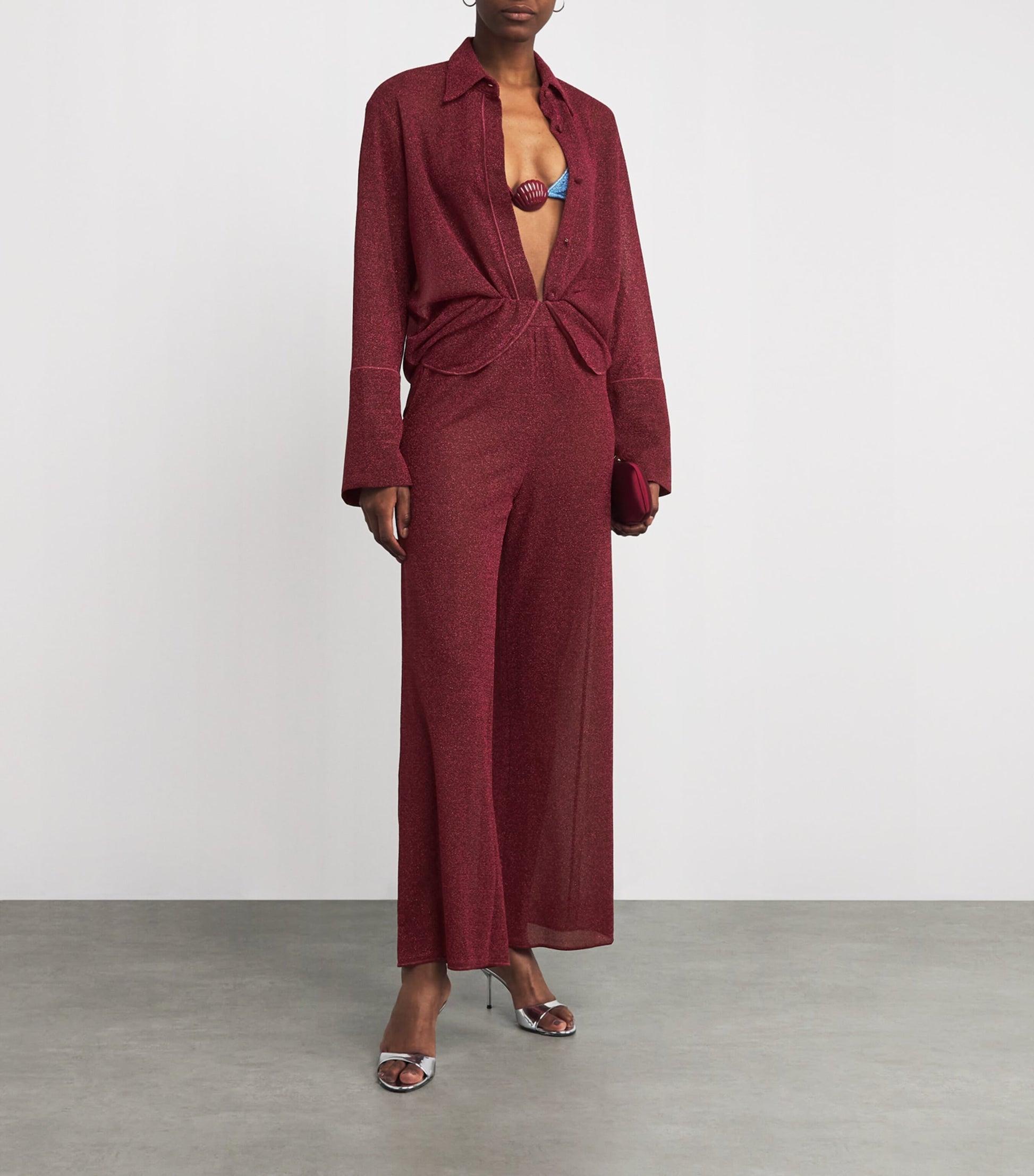 Oséree Burgundy Metallic Lumiere Trousers