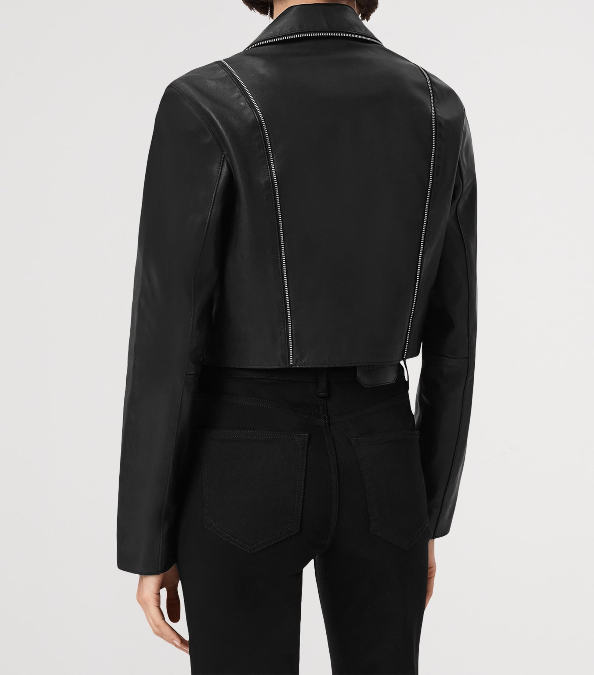 AllSaints Black Cropped Landers Leather Jacket