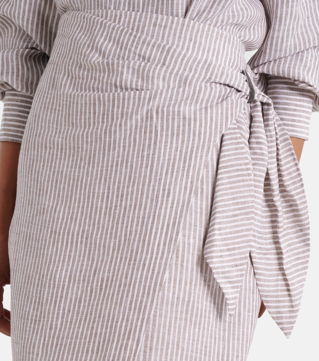 Brunello Cucinelli - Striped linen wrap skirt