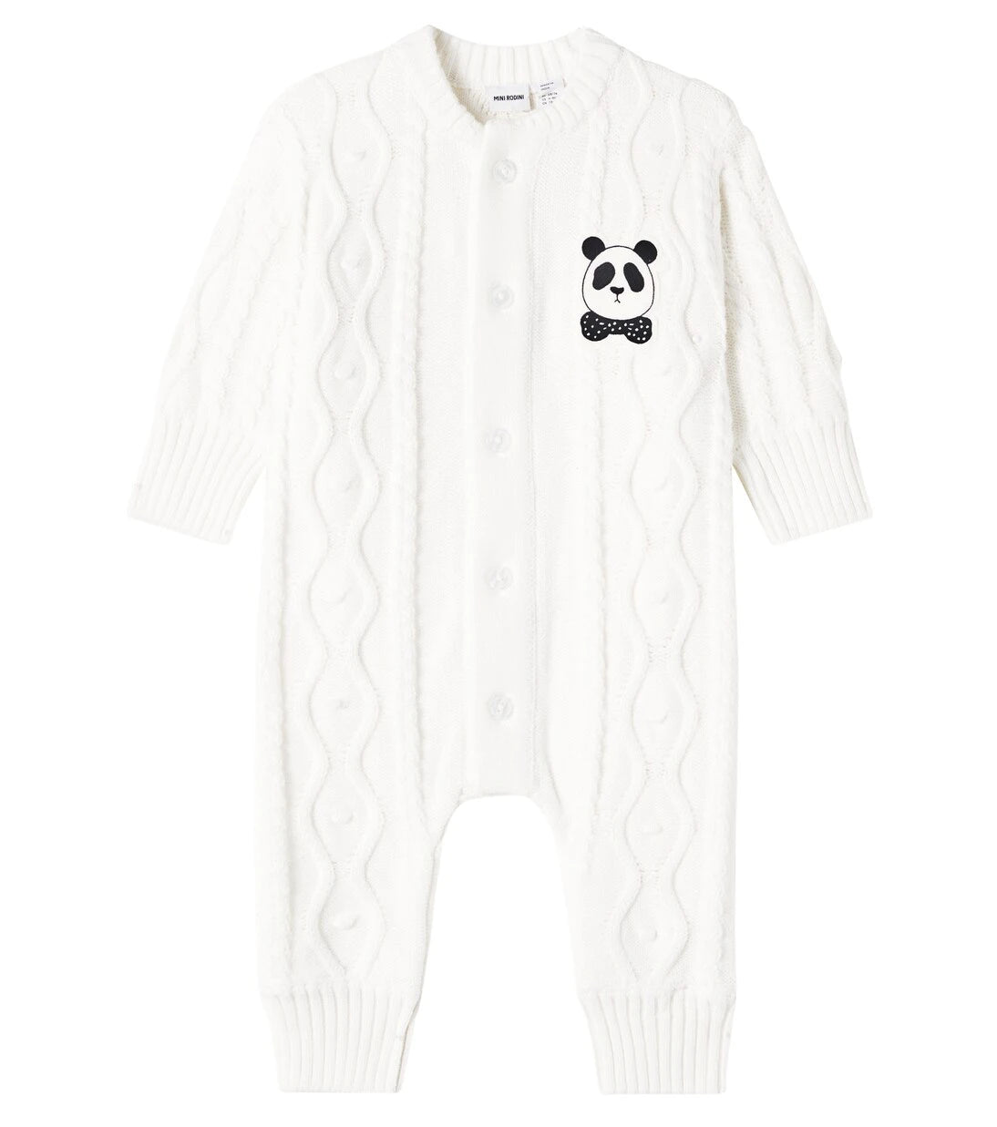 Mini Rodini - Baby Panda cable-knit cotton onesie