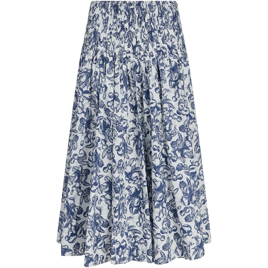 Cotton Fruit Print Maxi Skirt BLUE FRUITS PRINT