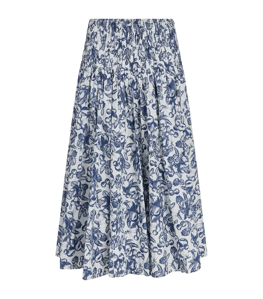 Cotton Fruit Print Maxi Skirt BLUE FRUITS PRINT
