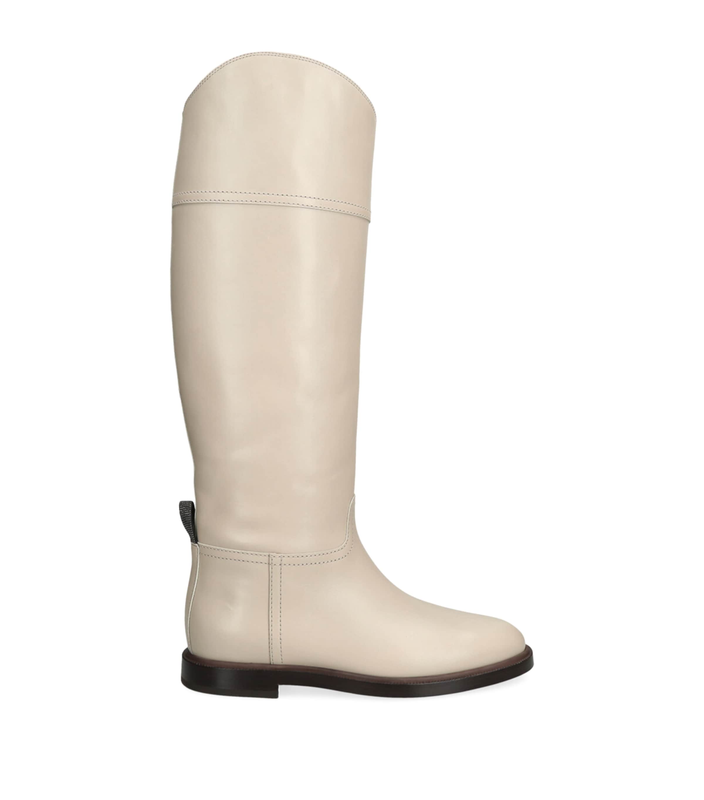Brunello Cucinelli White Leather Riding Boots