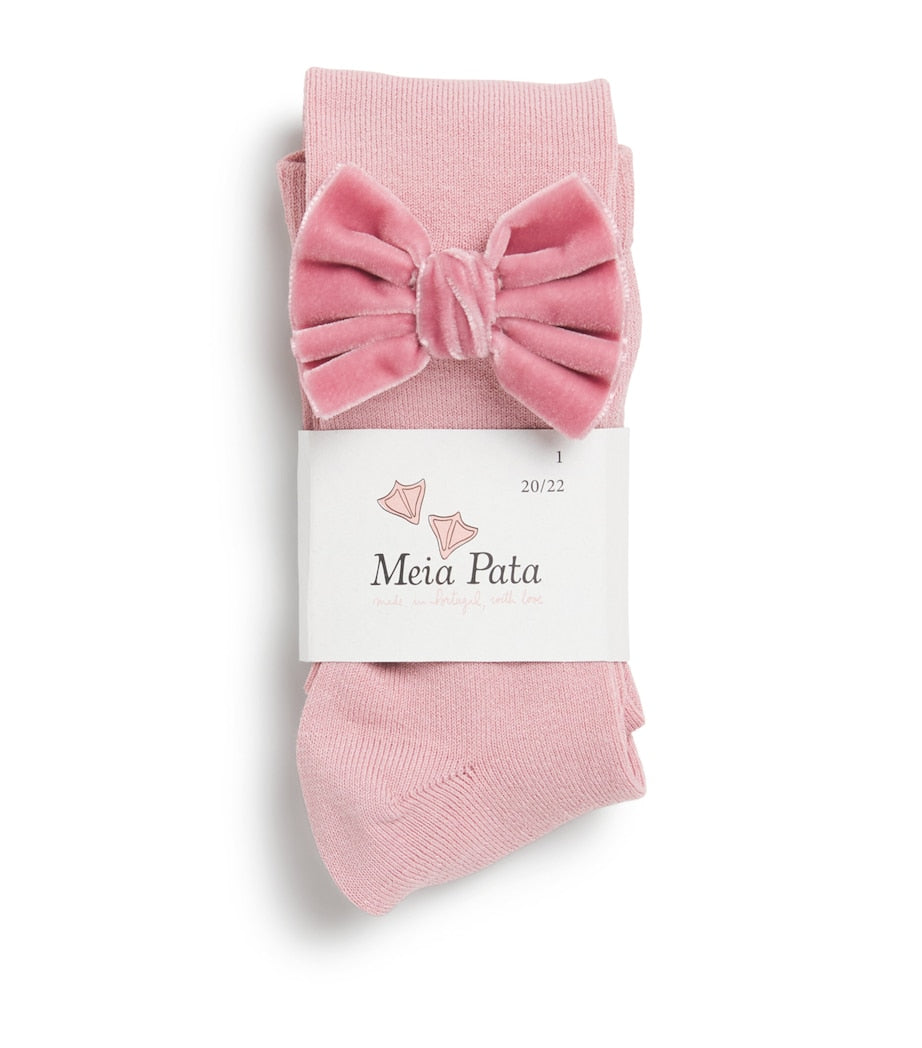 Meia Pata Velvet-Bow Knee-High Socks