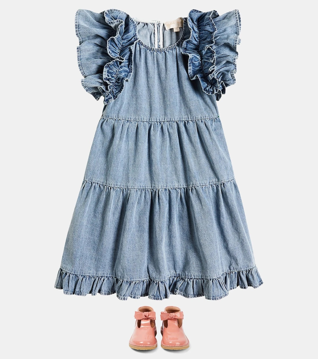 Petite Amalie - Ruffled cotton chambray dress