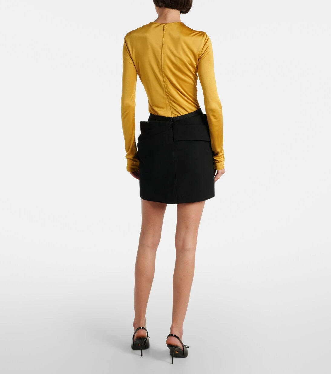 Versace - Drapeli saf yün gabardin mini etek