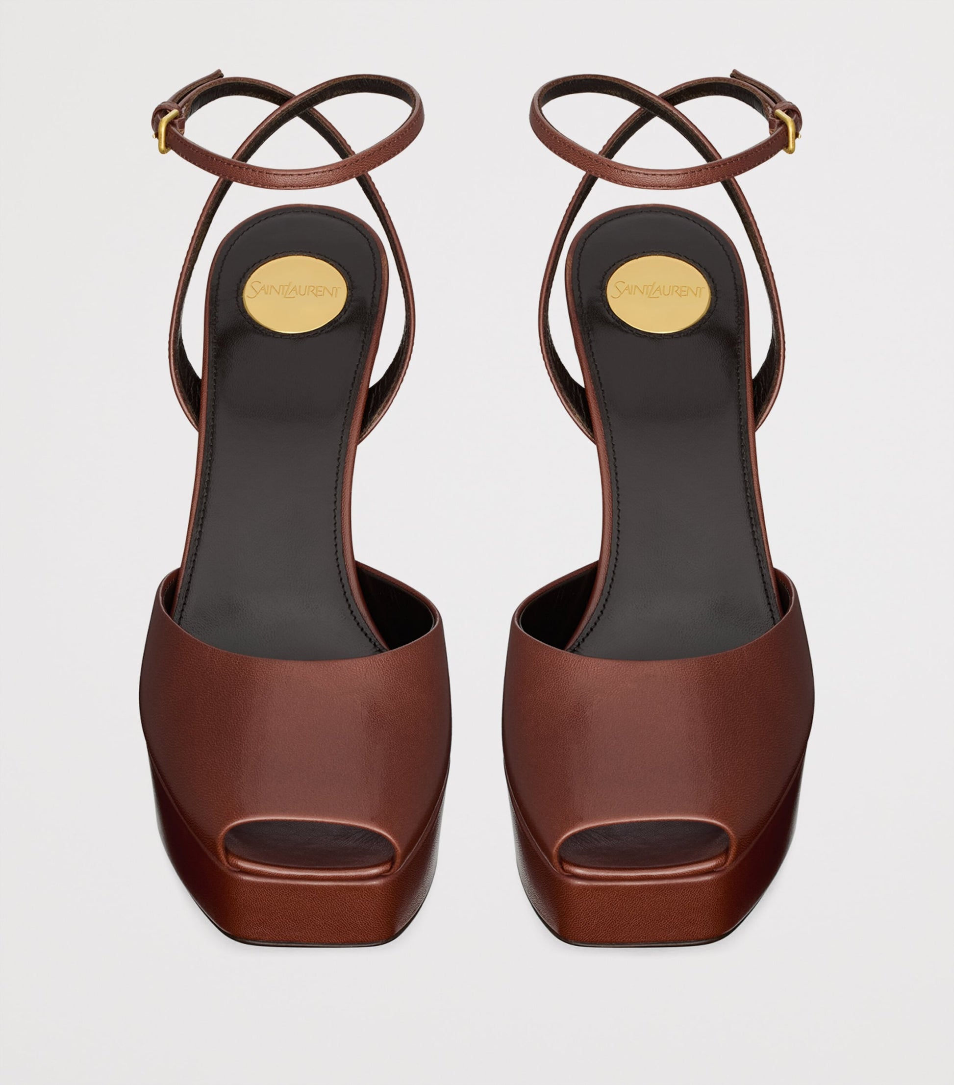 Saint Laurent Beige Leather La Scandale Platform Sandals 85